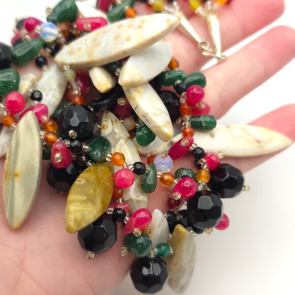 20 Inch 925 Sterling Silver Four Strands Of Various Semi Precious Stones Necklac - Picture 3 of 7